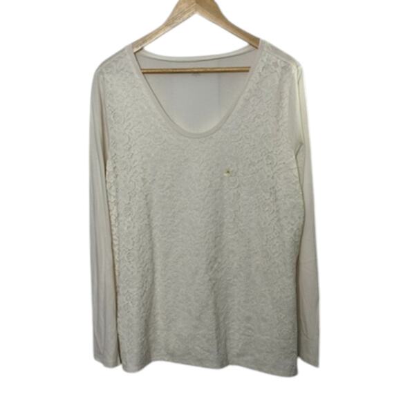 Ann Taylor LOFT Tops - Ann Taylor Loft Ivory Long Sleeve Lace Front Scoop Neck Top Women's XL New